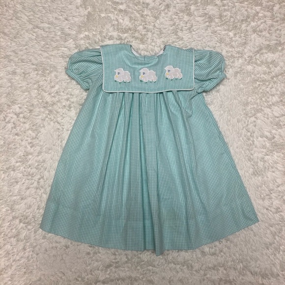 Vintage Gingham Sheep Embroidered Easter Dress - Picture 2 of 9
